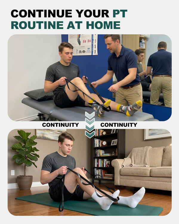 Trideer Non-Elastic Stretching Strap with Loops for Physical Therapy & Rehab, Knee Hip Leg ROM Post-Surgery, Yoga Strap for Stretching, Leg Lifter
