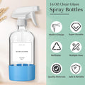 GIVAMEIHF 2 Pack Glass Spray Bottles with Silicone Sleeve,16oz Clear Glass Spray Bottles Refillable Empty Bottle with Adjustable Nozzle,Spray