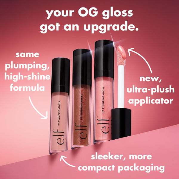 E.L.F. Lip Plumping Gloss, High-Shine Sheer Color, Hydrates & Creates Fuller Lips with Vitamin E, Vegan & Cruelty-Free, Pink Cosmo