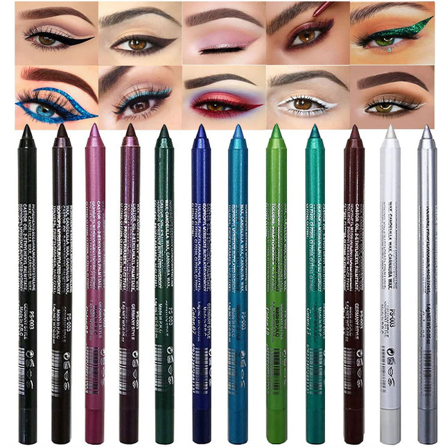 Evpct 12Pcs Green Blue White Black Brown Purple Color Gel Glitter Eyeliner Penci