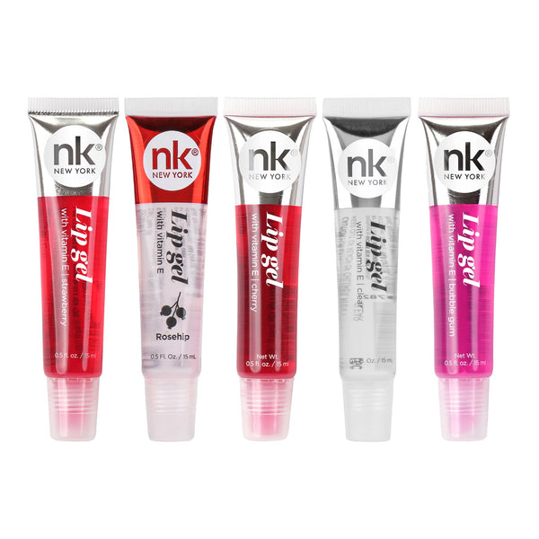 NICKA K NEW YORK, Hydrating Lip Gel Set, Assorted, Vitamin E, 5-Pack AMZ001