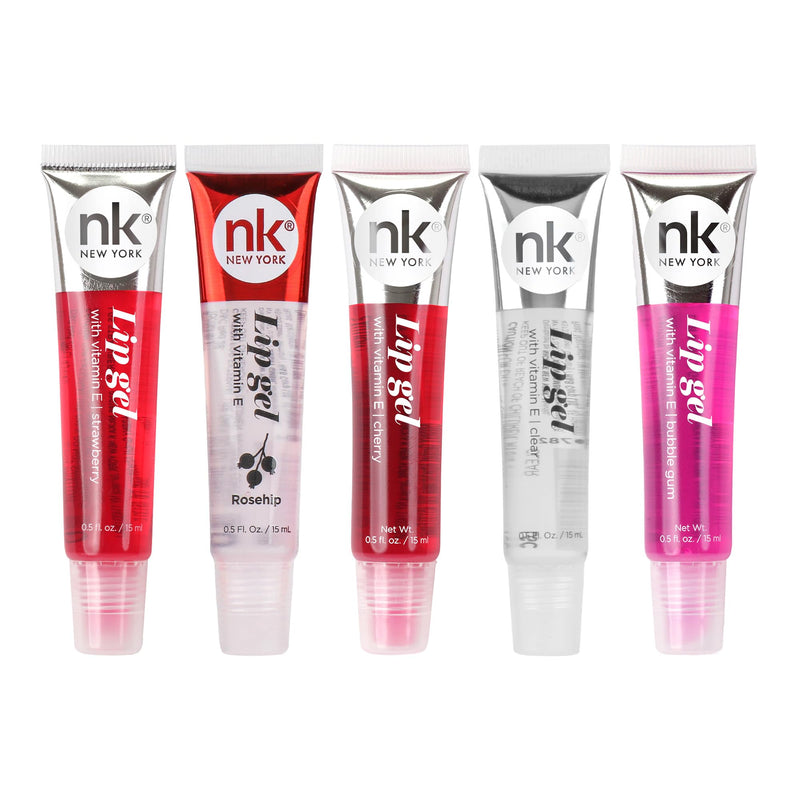 NICKA K NEW YORK, Hydrating Lip Gel Set, Assorted, Vitamin E, 5-Pack AMZ001