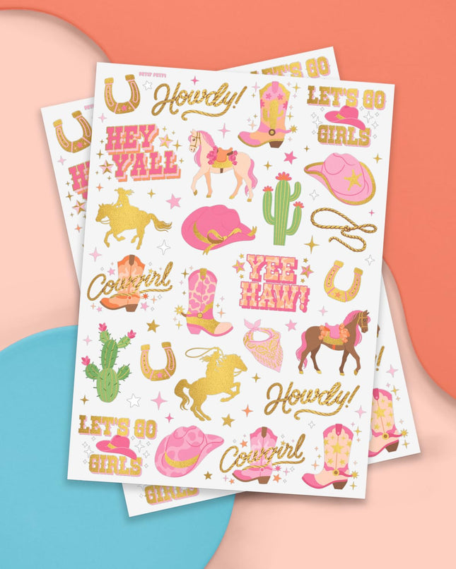 Xo, Fetti Cowgirl Temporary Tattoos - 50 Gold Foil Styles | Birthday Party Decor