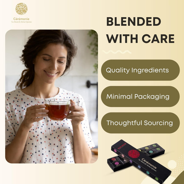 Ceremonie Tea Herbal Variety Pack - Kosher Set - Assorted Sampler with 12 Individually Wrapped Silky Mesh Herbal Bags - Single Serve Pouches