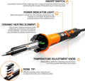 60W Adjustable Temperature Soldering Iron Kit - 9-in-1 With 5 Tips, Solder Wire Stand for Soldering and Repair Orange
