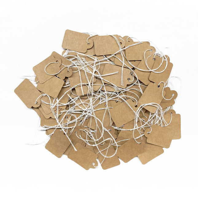200Pcs Kraft Price Tags with String Attached, Marking Strung Writable Price Labels, Display Label for Clothing Jewelry Tag 1.38 × 0.87 Inches