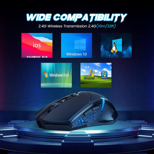T-DAGGER Wireless Gaming Mouse- USB Cordless PC Accessories Computer Mice with LED Backlit, Ergonomic Gamer Laptop Mouse with 7 Silent Buttons, 5