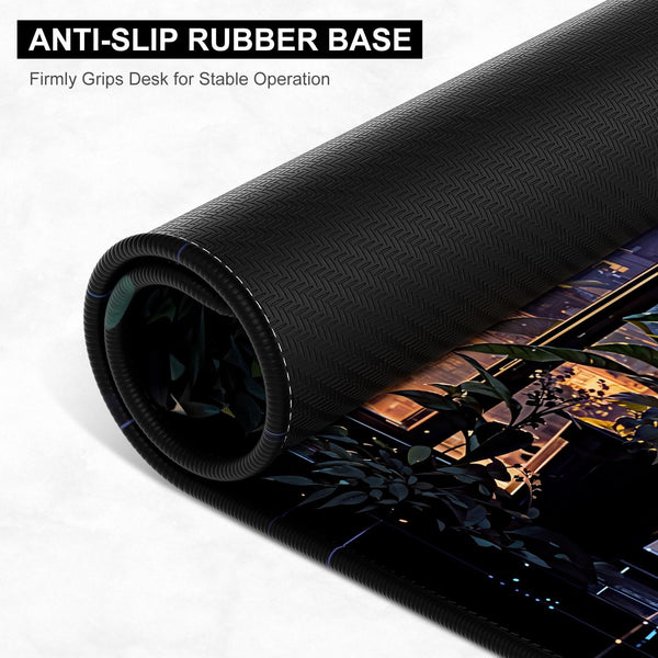 Desk Pad, Large Gaming Mouse Pad, 32" x 16", City Cat | XXXL Extended Waterproof Desk Mat, Non-Slip Rubber Base, Stitched Edges, Desktop Decor for