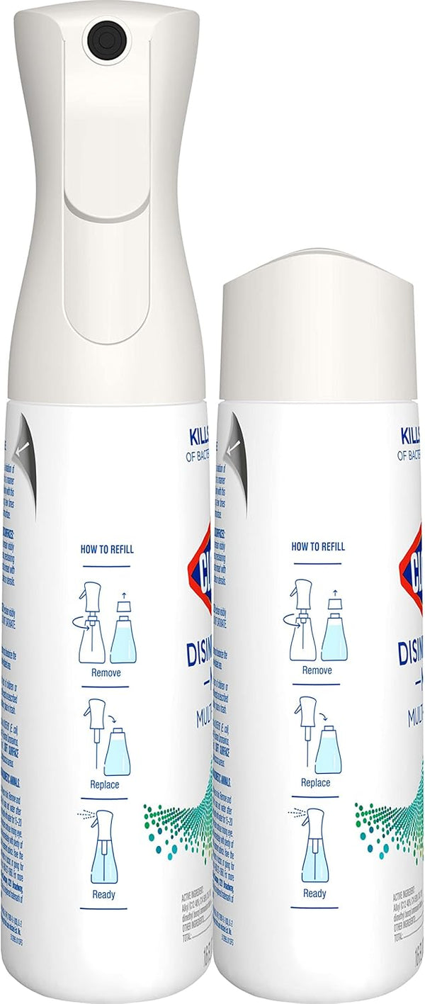 Clorox Disinfecting Mist, Eucalyptus Peppermint, Household Essentials, 1 Spray and 1 Refill, 16 Oz Each