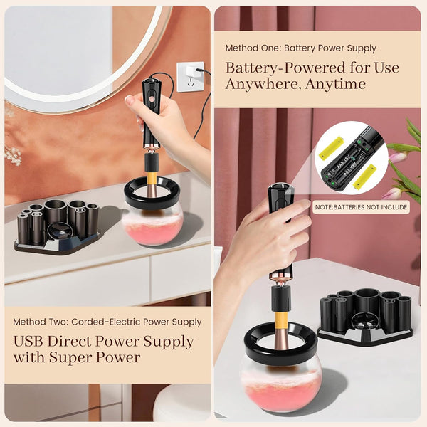 RICRIS Electric Makeup Brush Cleaner and Dryer Machine - Super Fast Clean and Dry Make Up Brushes - Automatic Cosmetic Brush Spinner Washer Tools