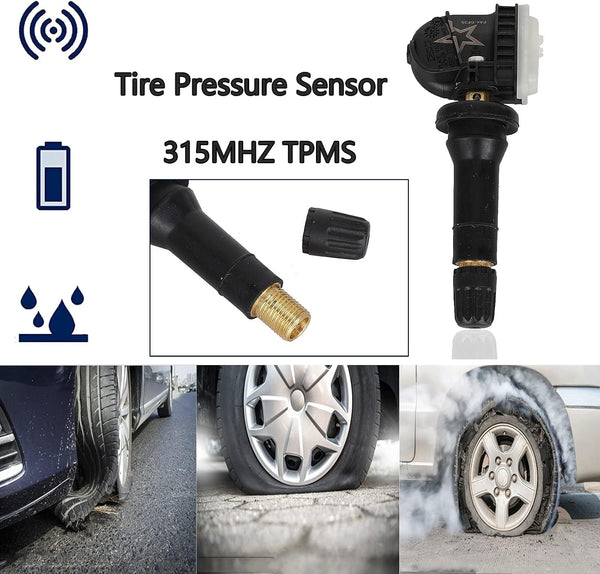 4-Pack GM TPMS Sensors 315MHz, Pre-Programmed Tire Pressure Monitoring System Replacement for Chevy Silverado Equinox, GMC Sierra, Buick, Cadillac
