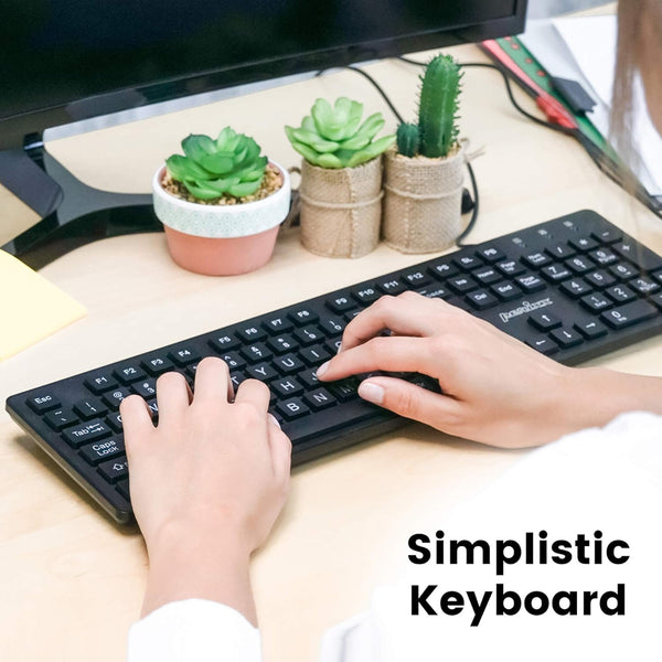 Perixx PERIBOARD-317 Wired Backlit USB Keyboard, Big Print Letter with White Illuminated LED, US English Layout,Black