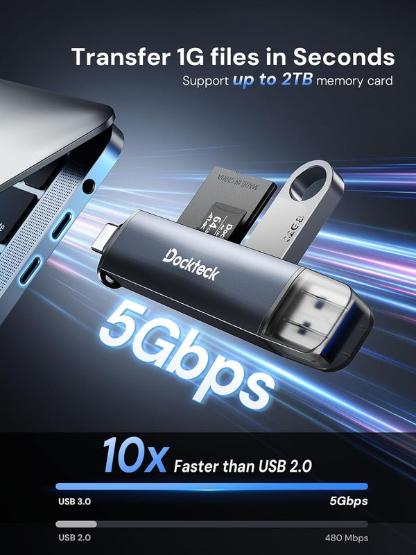 Dockteck SD Card Reader, 5G Super Speed USB3.0 SD/TF Card Reader, 3-Slot USB A/C to SD/Micro SD/USB A Memory Card Reader for UHS-I SD/Micro