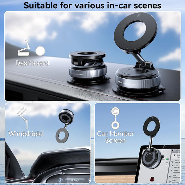 CloudValley Magnetic Car Phone Mount, Compatible with MagSafe | 360° Adjustable Foldable Holder for Dashboard, 80LBS Suction & 2800gf Magnet, Car