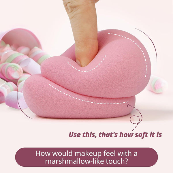 BEAKEY Flat Duo Patented Makeup Sponge Set of 2, Latex Free Pink Beauty Sponge for Foundation and Powder Application, Soft Blending Sponges, Large