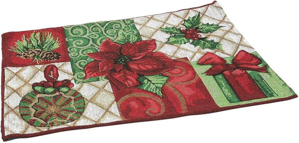 Juvale Rectangular Cloth Placemats - Durable Polyester Poinsettia Table Mats - Easy-Care Poinsettia Placemats - Versatile 6-Piece Indoor & Outdoor
