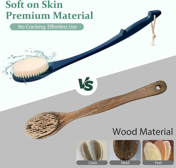 Back Scrubber for Shower, 17-Inch Shower Brush for Men and Women, Long Handle Exfoliating Body Brush, Medium Bristle Stiffness for Dry or Wet