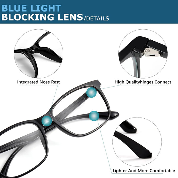 Oilway Blue-Light Blocking Glasses Computer Reading/Gaming/TV/Phones Glasses Fashion Anti Eyestrain Glasses for Women Men（A5 Black + Black leopard