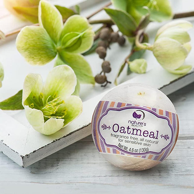 Nature's Beauty Oatmeal Fragrance-Free Bath Bomb Multi-Pack - Natural Hand Crafted, Non-Staining, Luxury Fizzy Spa Bomb,