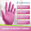 100 Nitrile Exam Gloves 3.5 Mil - Latex & Powder Free, Disposable Non-Sterile Protective Gloves By PlastCare Large Pink