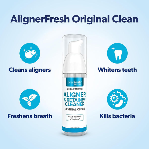 EverSmile AlignerFresh Original Clean Foam – Cleaner Compatible w/Invisalign and All Clear Aligners & Retainers – Eliminates Bacteria, Whitens