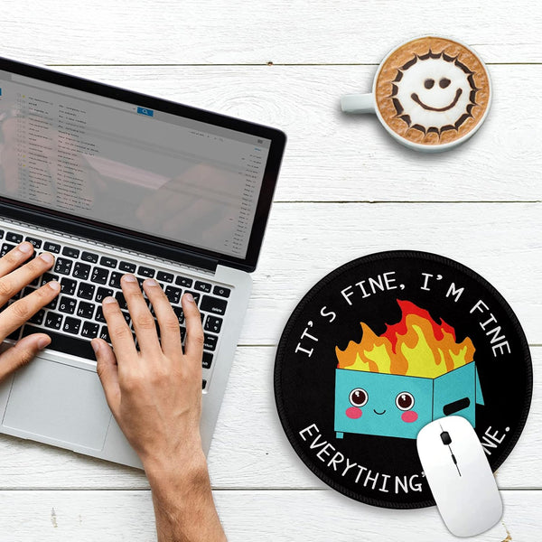 Gctriki Dumpster on Fire Round Mouse Pad, Funny Mousepad for Laptop 8.6 in | Small Gaming Mouse Pad, Stitched Edge, Non-Slip Rubber Base, Funny