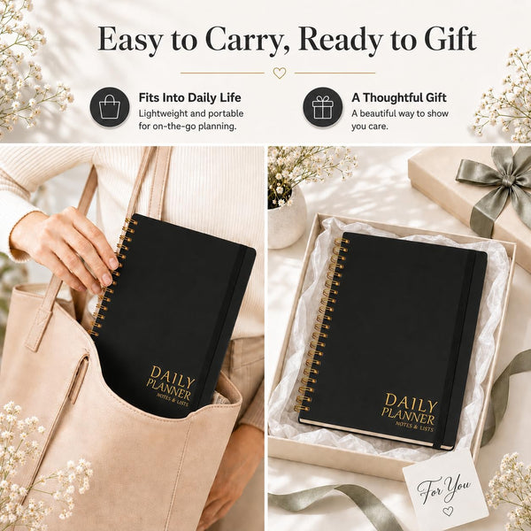 Daily Planner Undated - Simplified To Do List Notebook with Hourly Schedules, Spiral Appointment Organizer, 5.5" x 8.5", Easily Manage Your Tasks