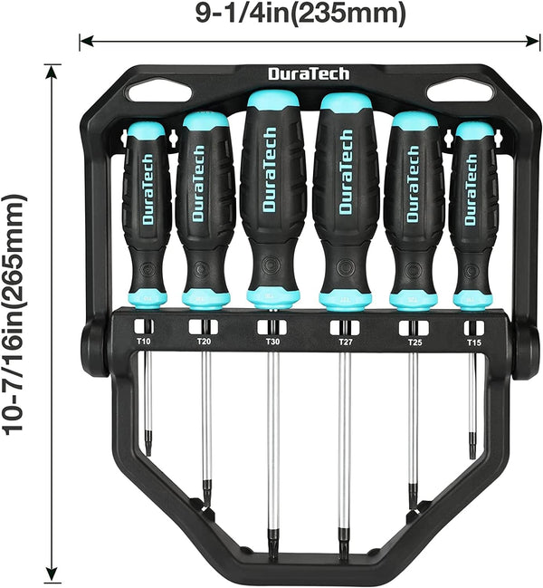 DURATECH 6-Piece Screwdriver Set, Magnetic Torx Screwdriver Set with 180° Rotating Storage Rack, Magnetic Tip, S2 Steel Shaft and Soft Handle,