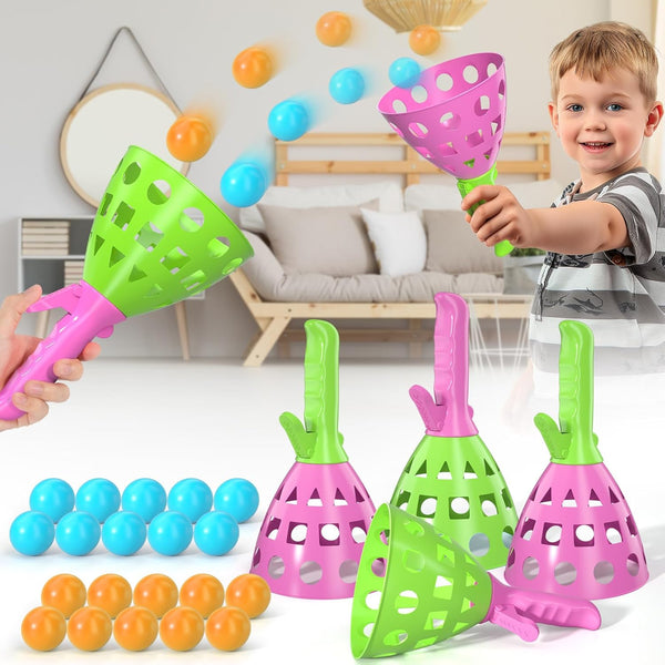 Pop Pass Catch Ball Game Set â 4 Launchers, 20 Balls, Toss and Catch Outdoor Toys for Kids Ages 3-8, Indoor Yard Beach Pool Game, Party Favor for