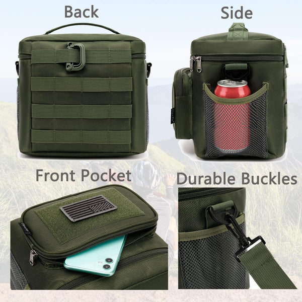 FlowFly Tactical Lunch Bag Large Insulated Lunch Box Cooler Tote for Men, Women with MOLLE/PALS Webbing (Army#Green, Medium) Army#Green Medium