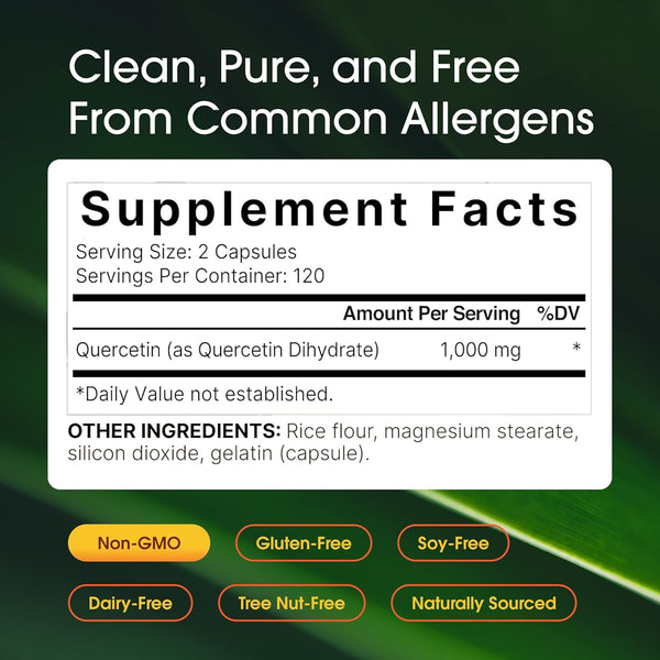 Naturebell Quercetin 1000Mg per Serving | 240 Capsules, Ultra Strength Quercetin Supplement | Bioflavonoids for Healthy Immune Support, Third