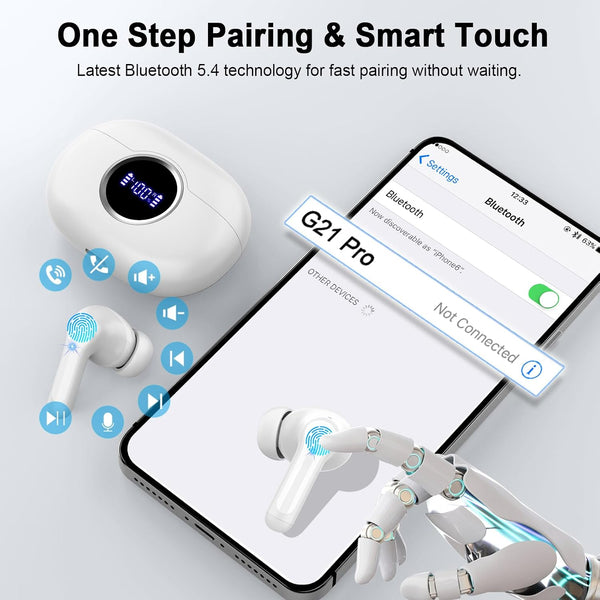 Wireless Earbuds, 2025 Bluetooth 5.4 Headphones Deep Bass Stereo Ear Buds, 4 ENC Noise Cancelling Mic, USB-C in-Ear Earphones, IP7 Waterproof