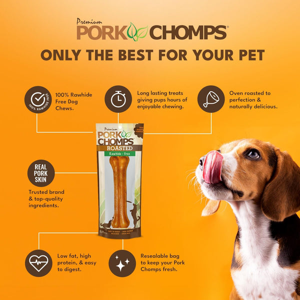 Pork Chomps Roasted Pressed Pork Skin Dog Chew, 7-inch Bone, 1 Count Roasted Pork 1 Count (Pack of 1)