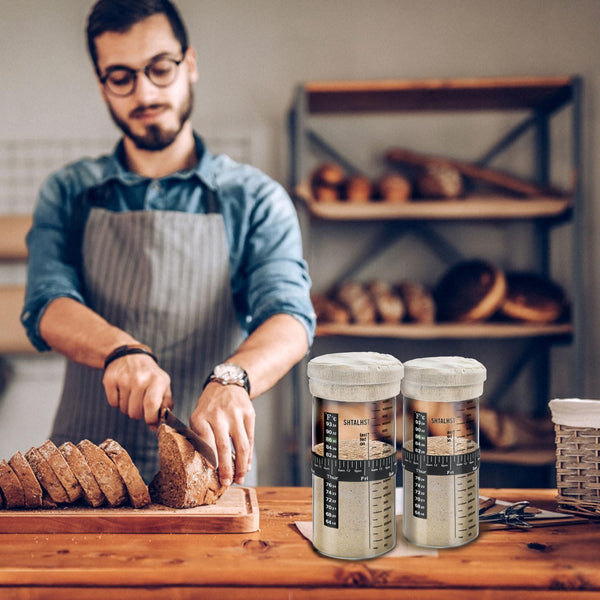 Sourdough Starter Kit-1100ml/39Oz, Sour Dough Starter Jar With Stainless Steel Lid, Thermometer, Silicone Scraper, Cloth Cover And Date Marked