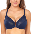DotVol Women's Front Close Bra T Back Full Figure Underwire Plus Size Seamless Unlined Bra for Large Bust 40G Blue