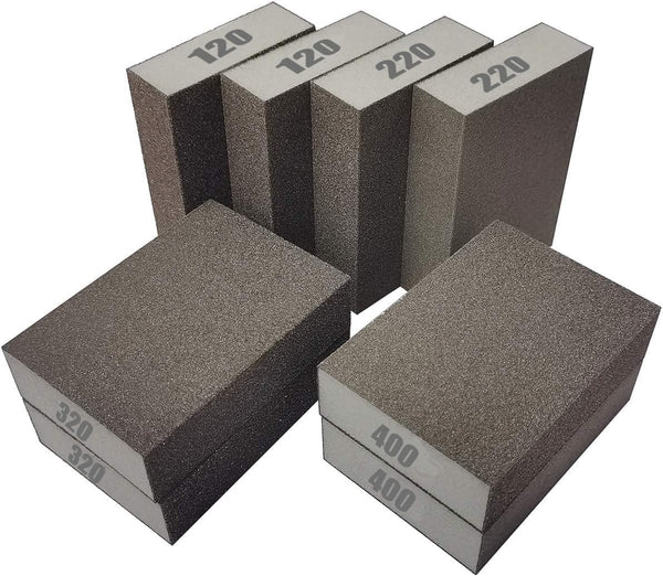 8 PCS Sanding Sponge Assortment, 2 PCS Each of 120 220 320 400 Grit -Coarse Medium Fine Hand Sanding Block Sandpaper Sponge for Metal Wood-Working
