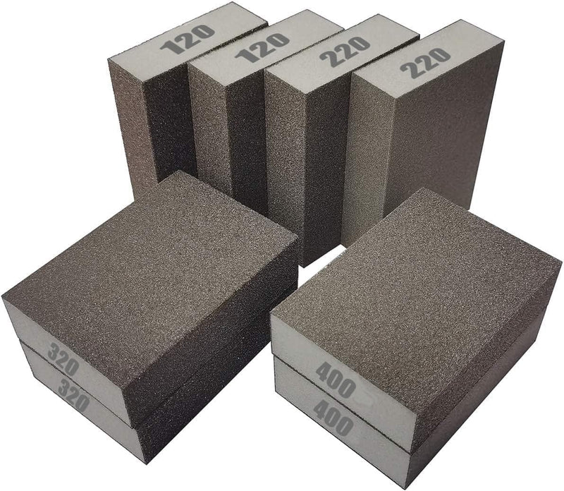 8 PCS Sanding Sponge Assortment, 2 PCS Each of 120 220 320 400 Grit -Coarse Medium Fine Hand Sanding Block Sandpaper Sponge for Metal Wood-Working