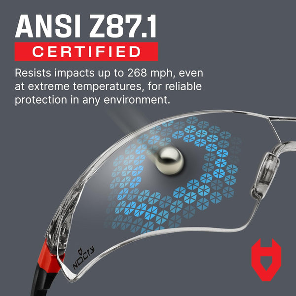 Nocry Clear Safety Glasses for Men and Women with Anti-Fog and Scratch Resistant Wrap around Lenses, Adjustable Temples and Nose Pads â ANSI Z87