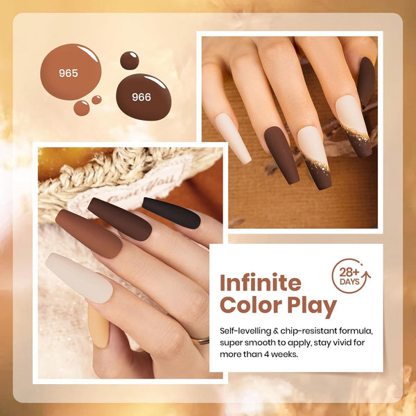 Beetles Nude Brown Gel Nail Polish Kit, 6 Colors Glitter Gold Nude Brown Neutral Beige Khaki Gel Nail Polish Set Roasted Chestnuts Collection Uv