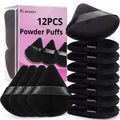 BEAKEY Powder Puff, 12pcs Face Triangle Powder Puffs for Loose & Foundation | Black Velvet Makeup Puff for Contouring & Baking, Ultra-soft Cloud