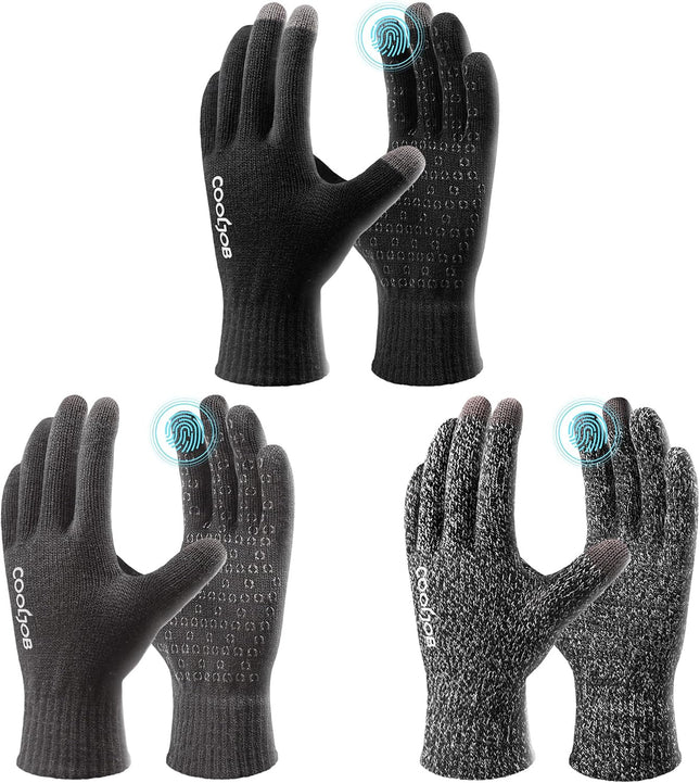 COOLJOB Warm Fleece Knit Winter Gloves for Men Women, Touch Screen Fingers, Non-