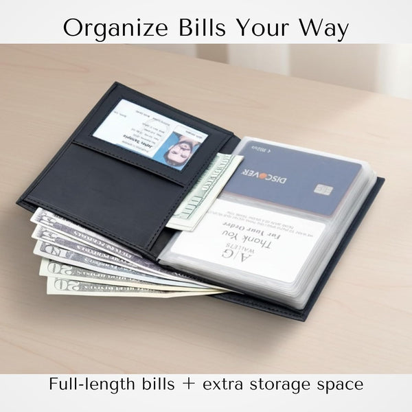 Men's Hipster Wallet, Up to 24 Cards, Leather Bifold Organizer, Black | 12 Built-In Card & Photo Sleeves | Flip-Through Organization | 2 ID