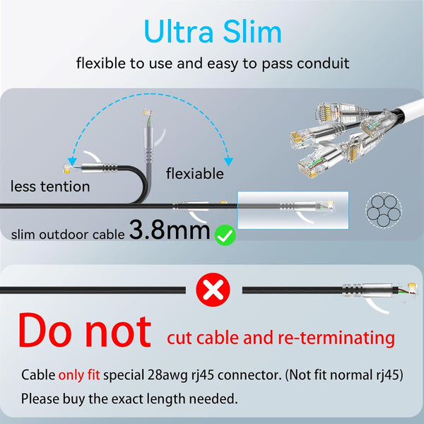 Cat6A Ethernet Cable Slim 150Ft Outdoor&Indoor, 28AWG Pure Copper Cat6 Internet Cable for Waterproof & Direct Burial, Flexible Cat6 Ethernet Cable