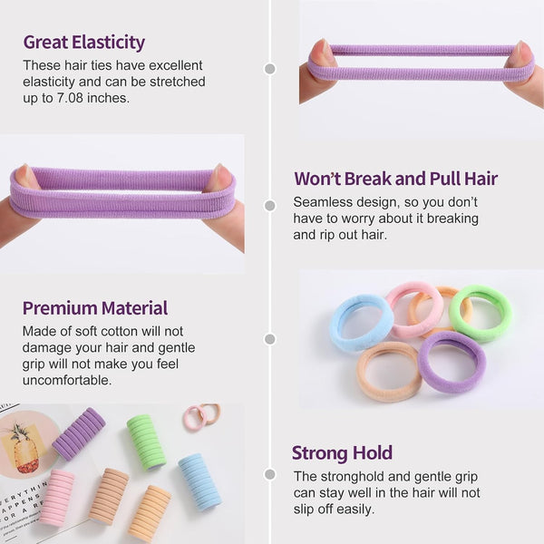 100 Pcs Thick Seamless Hair Ties, Ponytail Holders Hair Accessories for Women Girls No Damage for Thick Hair(Candy Colors) 1 Count (Pack of 100)