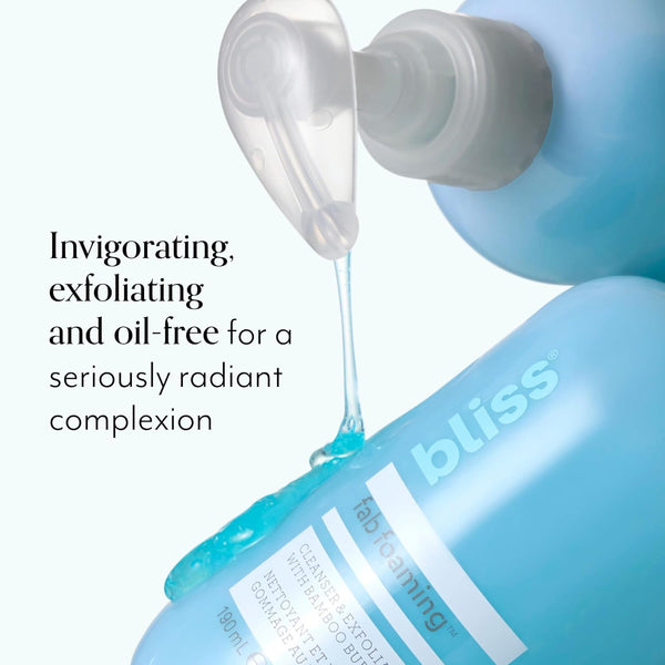 Bliss Fab Foaming 2-In-1 Cleanser and Exfoliator with Bamboo Buffers - 6.4 Fl Oz - Oil-Free Gel Face Wash - Makeup Remover - Vegan & Cruelty Free