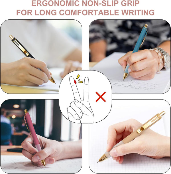 Linbsunne Ballpoint Pens Black Medium Point 1Mm Pen with Super Soft Grip Ball Point Pen for Men Women Retractable Pens (Gold-12 Pcs)