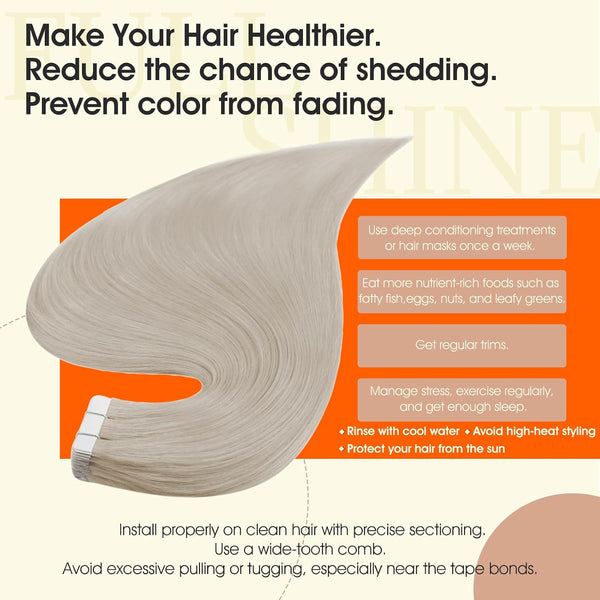 Full Shine Human Hair Tape In Extensions, Ice Blonde 10 Inch | 30G 20Pcs, Remy Hair Extensions Real Human Hair, PU Tape Base, Add Volume For Fine
