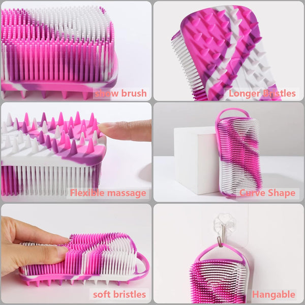 Silicone Body Scrubber, 2 in 1 Body Brush & Hair Scalp Brush for Shower and Bath, Easy Clean, Lathers Well, Stimulating Blood Circulation More