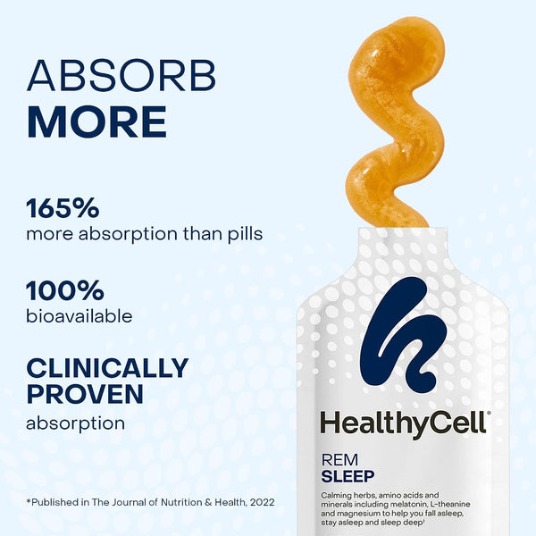 Healthycell REM Sleep Aid Liquid Gel Supplement for Adults - 30 Gel Packs | Extra Strength, Deep Sleep Supplement with Melatonin, Magnesium,