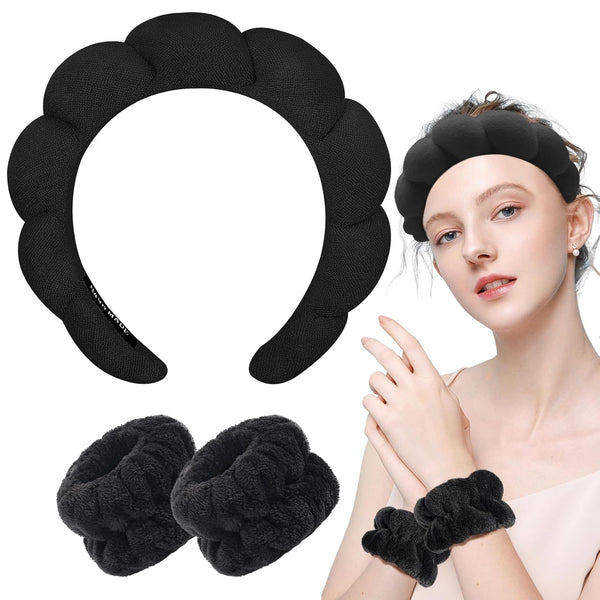 Zkptops Spa Headband for Washing Face Wristband Sponge Makeup Skincare Headband Terry Cloth Bubble Soft Get Ready Hairband for Women Girl Puffy